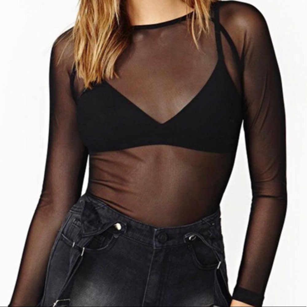 Long sleeve mesh top